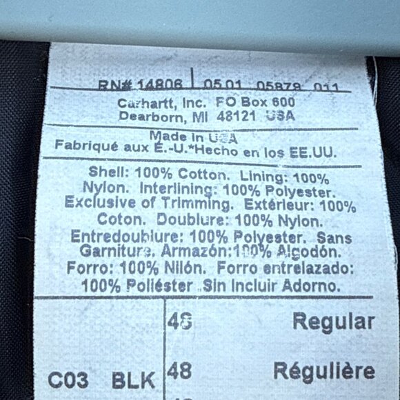 Vintage Mens Carhartt C03 BLK Arctic Quilt Lined Canvas Chore Jacket Sz XXL 48 - Picture 7 of 9